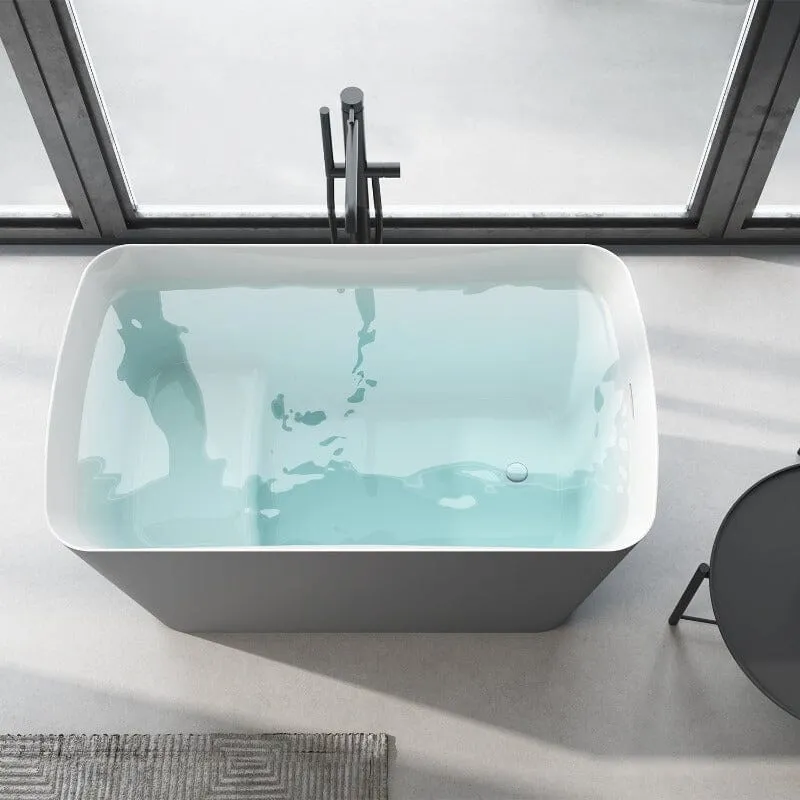 Mokleba 47'' Acrylic Rectangle Freestanding Built-in Seat Japanese Soaking Bathtub