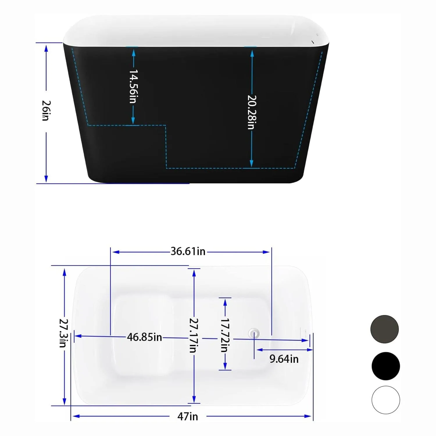 Mokleba 47'' Acrylic Rectangle Freestanding Built-in Seat Japanese Soaking Bathtub