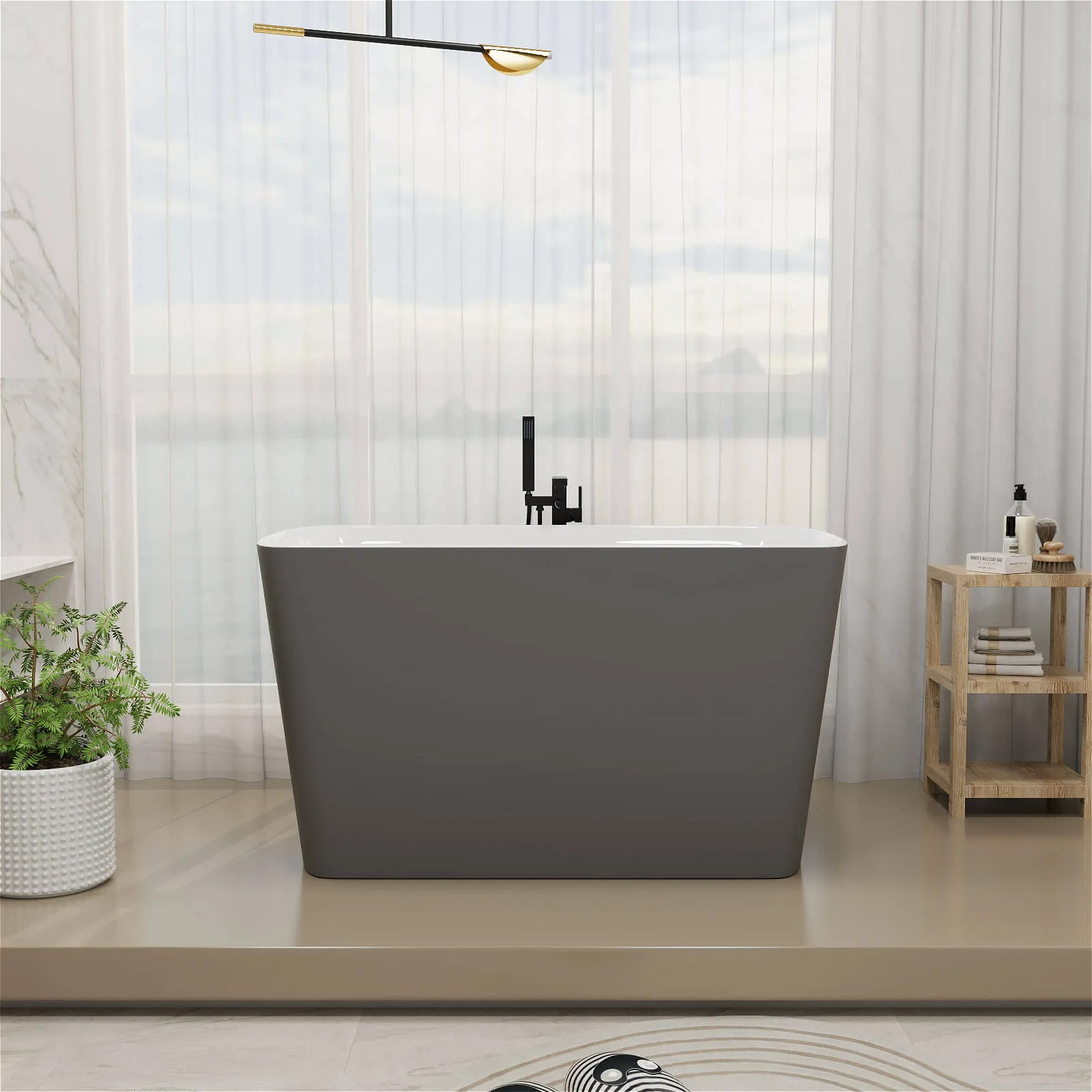 Mokleba 47'' Acrylic Small Freestanding Tub Modern Japanese Soaking Bathtub