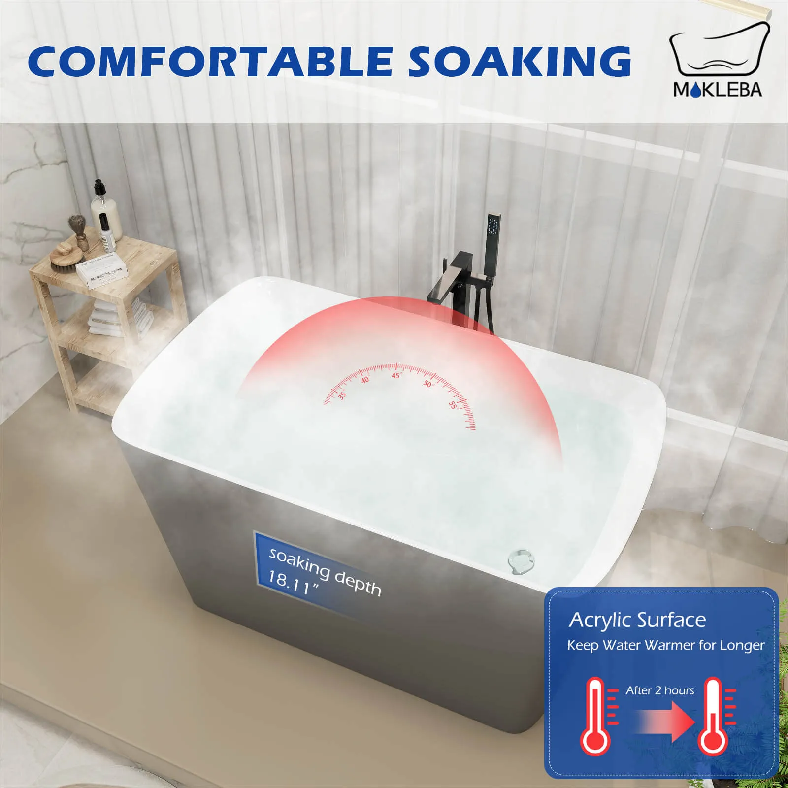 Mokleba 47'' Acrylic Small Freestanding Tub Modern Japanese Soaking Bathtub