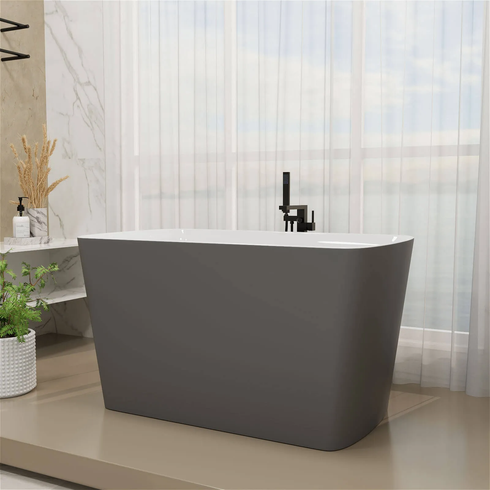 Mokleba 47'' Acrylic Small Freestanding Tub Modern Japanese Soaking Bathtub