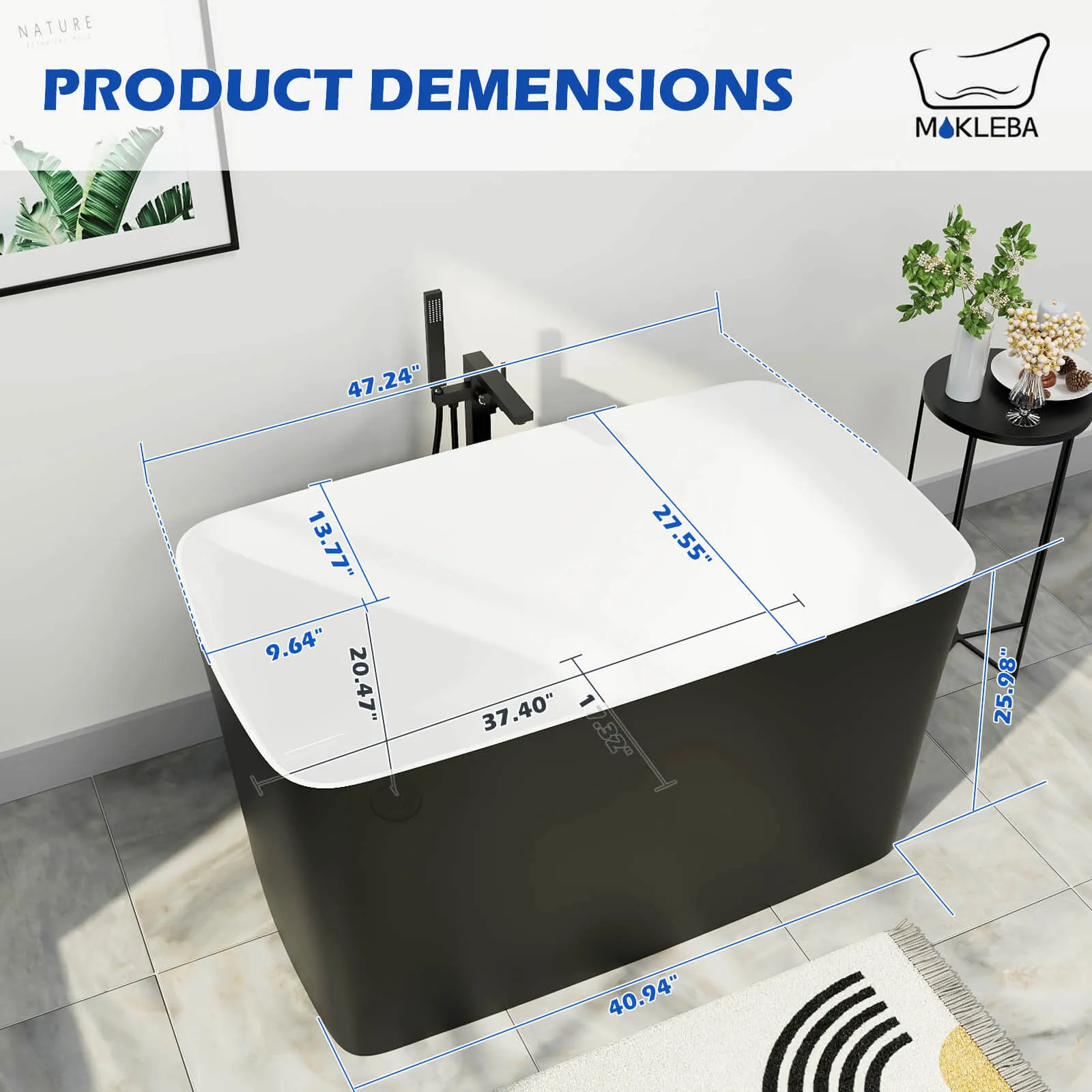 Mokleba 47'' Acrylic Small Freestanding Tub Modern Japanese Soaking Bathtub