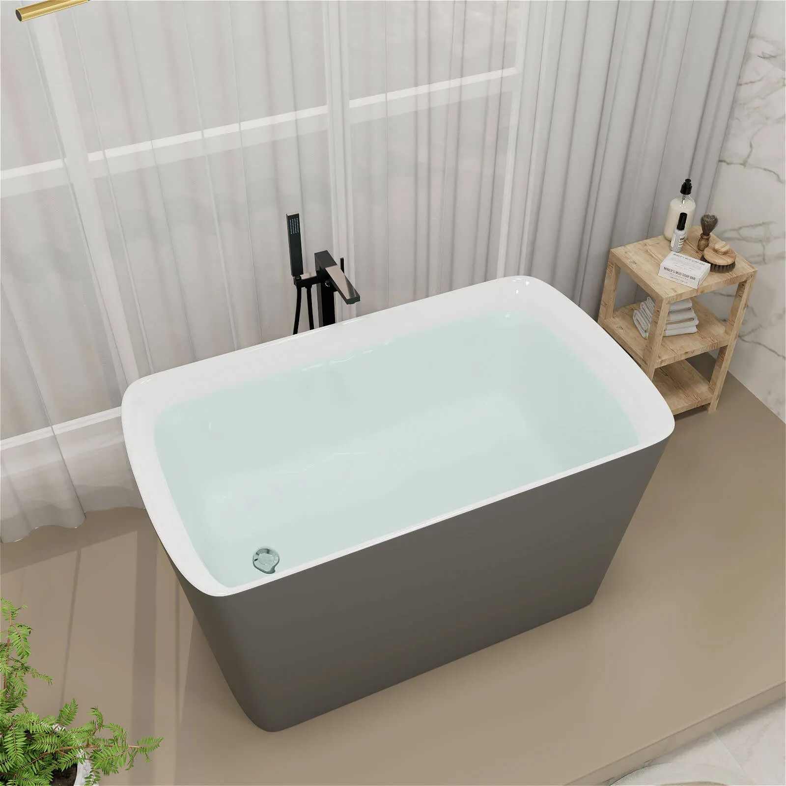 Mokleba 47'' Acrylic Small Freestanding Tub Modern Japanese Soaking Bathtub