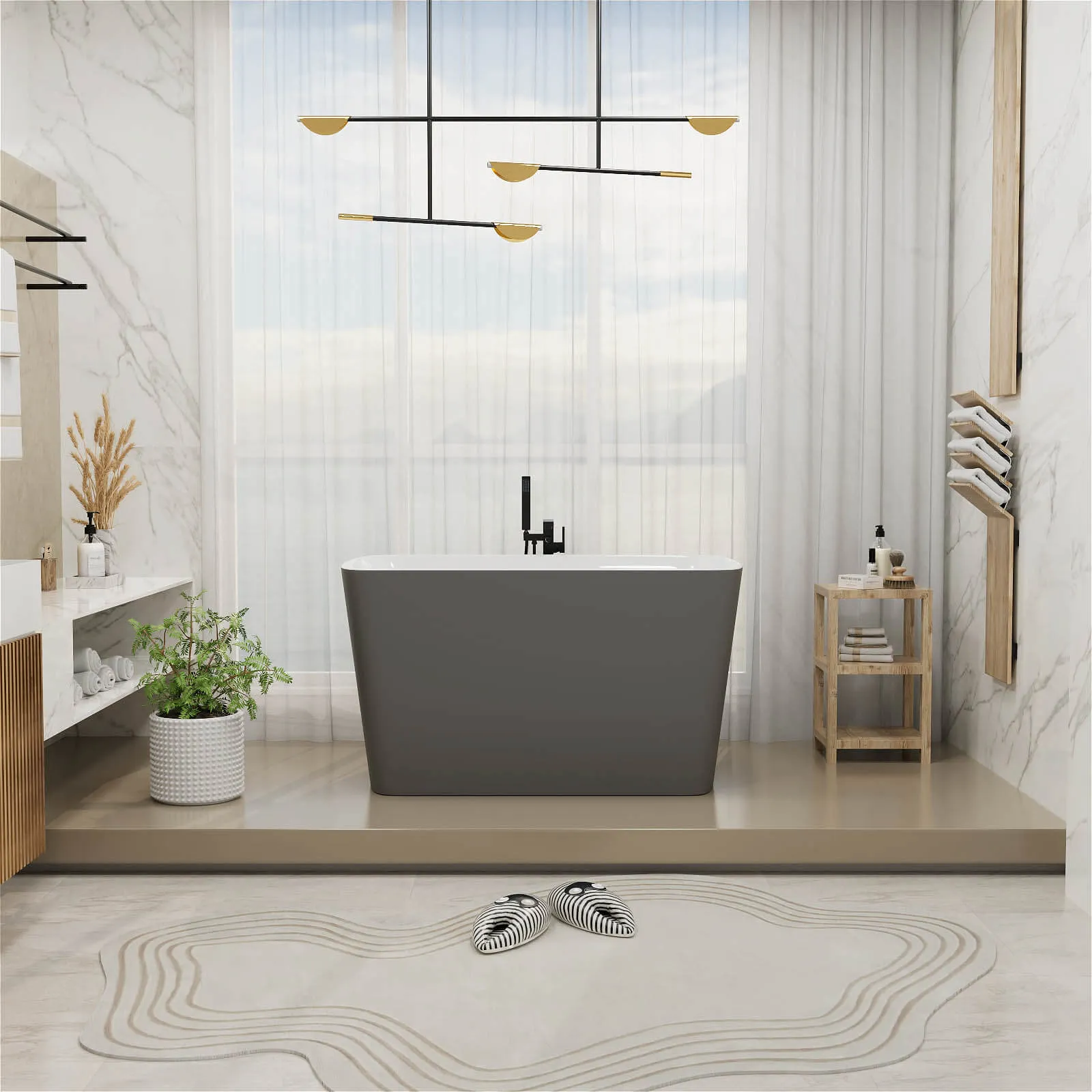 Mokleba 47'' Acrylic Small Freestanding Tub Modern Japanese Soaking Bathtub