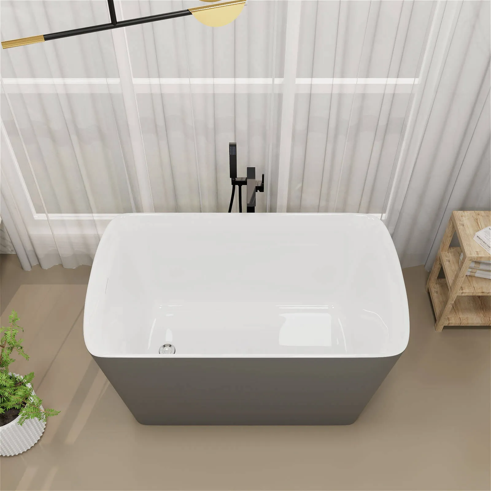 Mokleba 47'' Acrylic Small Freestanding Tub Modern Japanese Soaking Bathtub