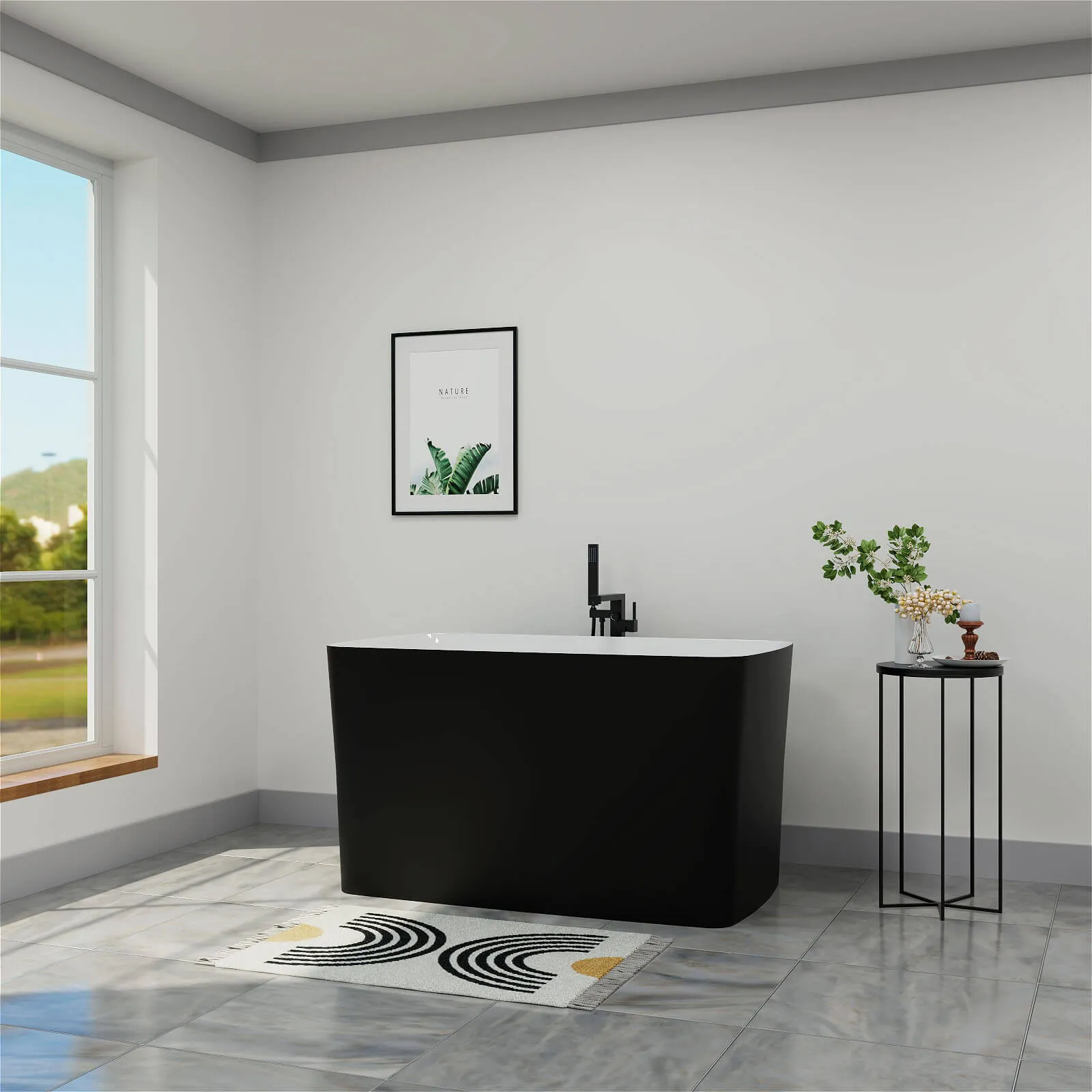 Mokleba 47'' Acrylic Small Freestanding Tub Modern Japanese Soaking Bathtub