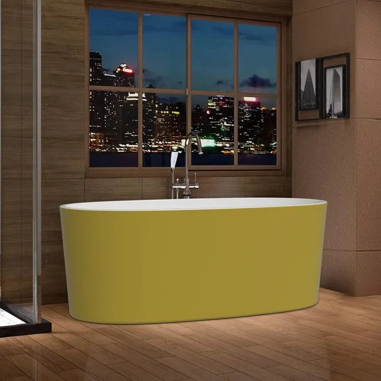 Mokleba 63" Acrylic Modern Bathtub Oval Shape Freestanding Soaking Tub