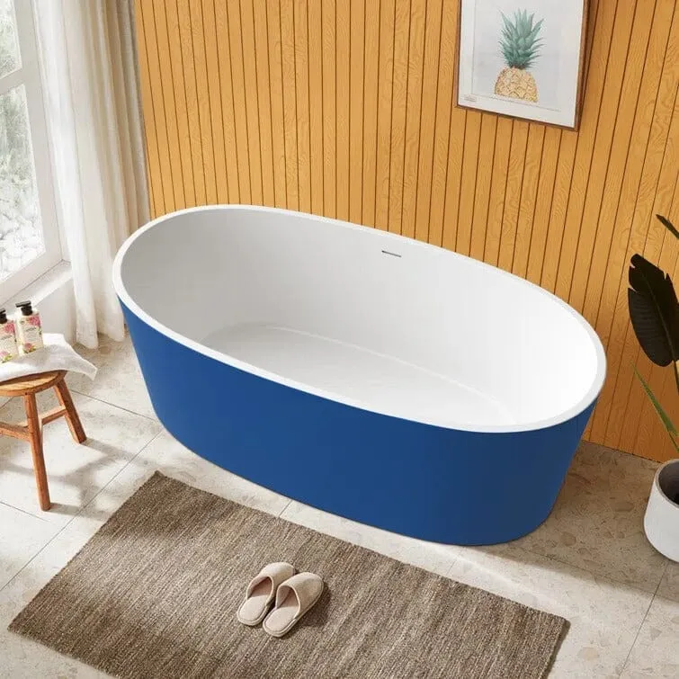 Mokleba 63" Acrylic Modern Bathtub Oval Shape Freestanding Soaking Tub