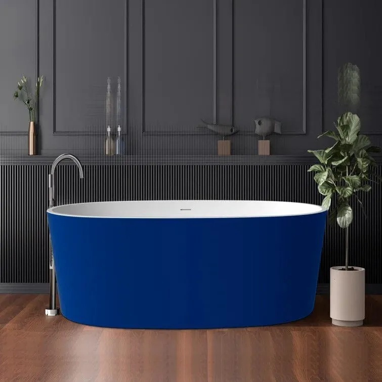 Mokleba 63" Acrylic Modern Bathtub Oval Shape Freestanding Soaking Tub