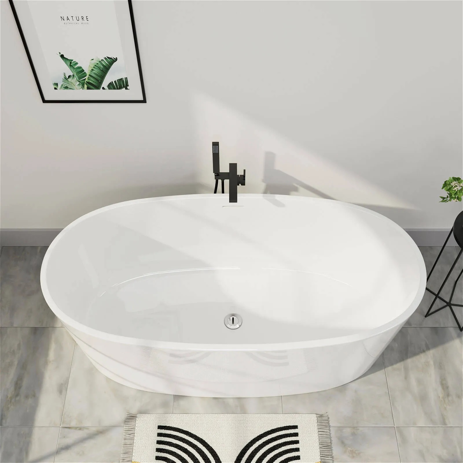 Mokleba 63" Acrylic Modern Bathtub Oval Shape Freestanding Soaking Tub