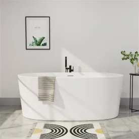 Mokleba 63" Acrylic Modern Bathtub Oval Shape Freestanding Soaking Tub