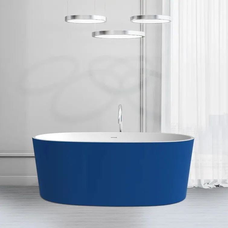 Mokleba 63" Acrylic Modern Bathtub Oval Shape Freestanding Soaking Tub