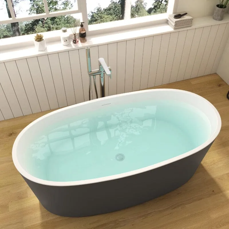 Mokleba 63" Acrylic Modern Bathtub Oval Shape Freestanding Soaking Tub