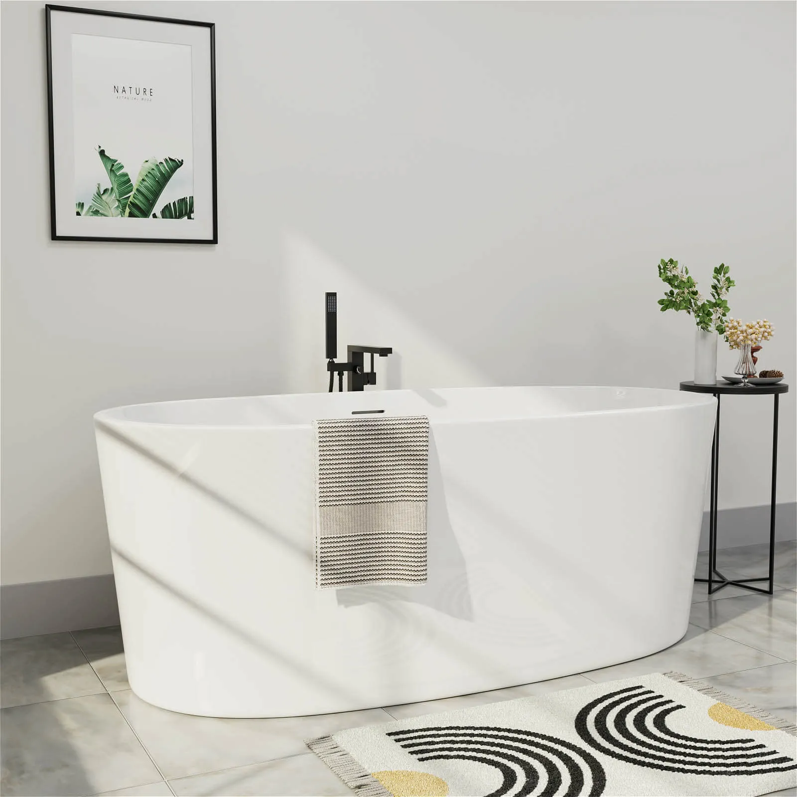 Mokleba 63" Acrylic Modern Bathtub Oval Shape Freestanding Soaking Tub