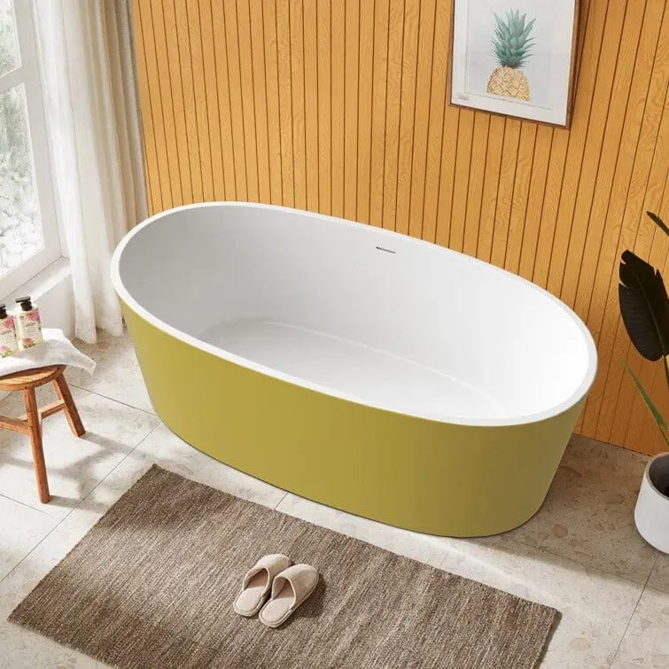 Mokleba 63" Acrylic Modern Bathtub Oval Shape Freestanding Soaking Tub