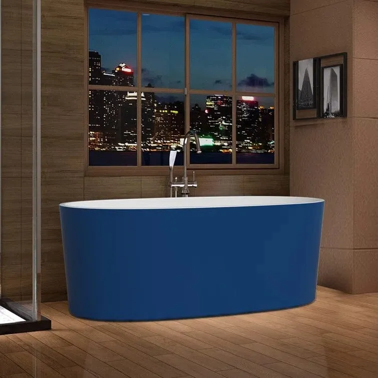 Mokleba 63" Acrylic Modern Bathtub Oval Shape Freestanding Soaking Tub