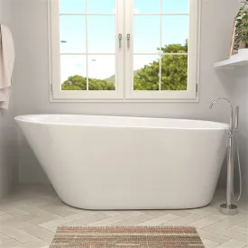 Mokleba 65" Acrylic Slipper Flatbottom Freestanding Soaking Bathtub in Glossy White