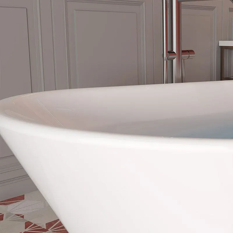 Mokleba 65" Acrylic Slipper Flatbottom Freestanding Soaking Bathtub in Glossy White