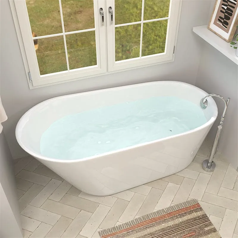 Mokleba 65" Acrylic Slipper Flatbottom Freestanding Soaking Bathtub in Glossy White