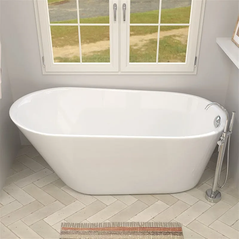 Mokleba 65" Acrylic Slipper Flatbottom Freestanding Soaking Bathtub in Glossy White