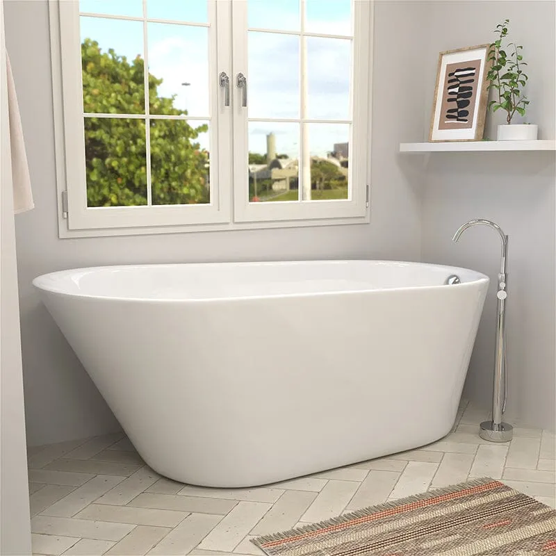 Mokleba 65" Acrylic Slipper Flatbottom Freestanding Soaking Bathtub in Glossy White