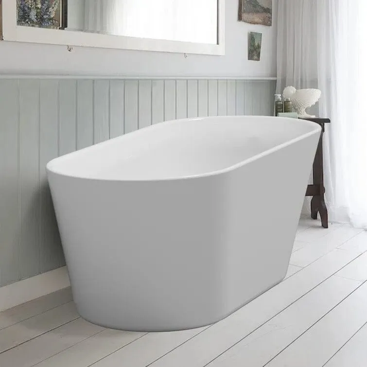 Mokleba 65" Acrylic Slipper Flatbottom Freestanding Soaking Bathtub in Glossy White