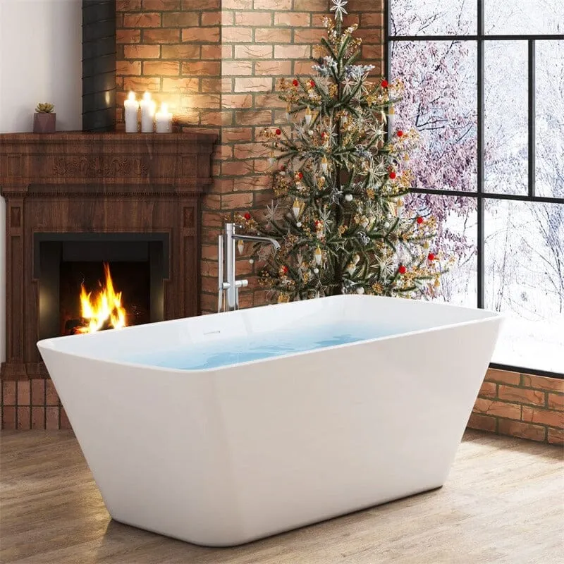 Mokleba 67'' Lucite Acrylic Bathtub Trapezoidal Shape Freestanding Soaking Tub Glossy White