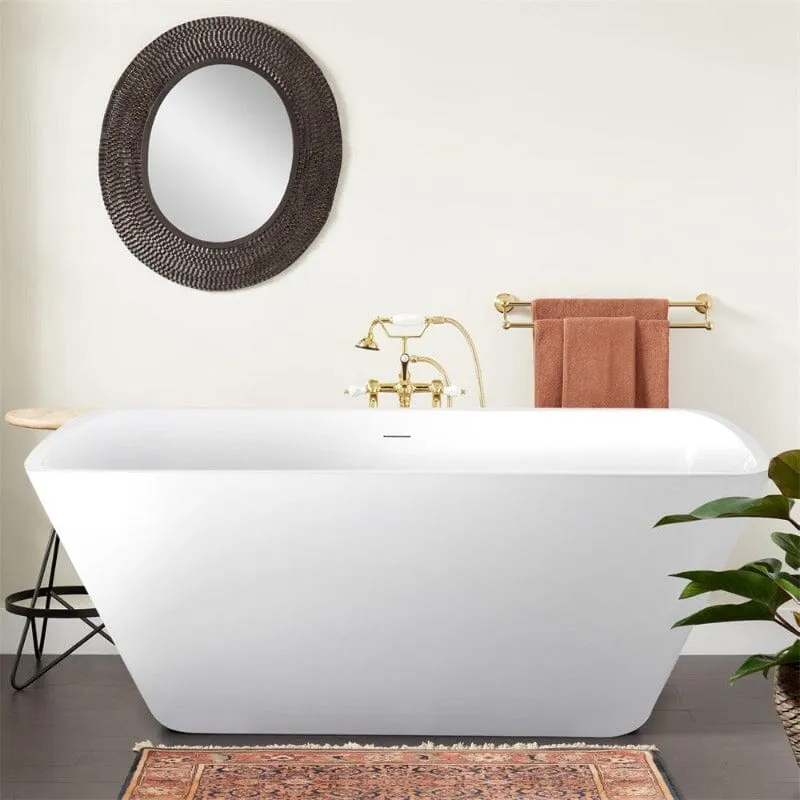 Mokleba 67'' Lucite Acrylic Bathtub Trapezoidal Shape Freestanding Soaking Tub Glossy White