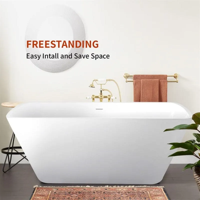 Mokleba 67'' Lucite Acrylic Bathtub Trapezoidal Shape Freestanding Soaking Tub Glossy White