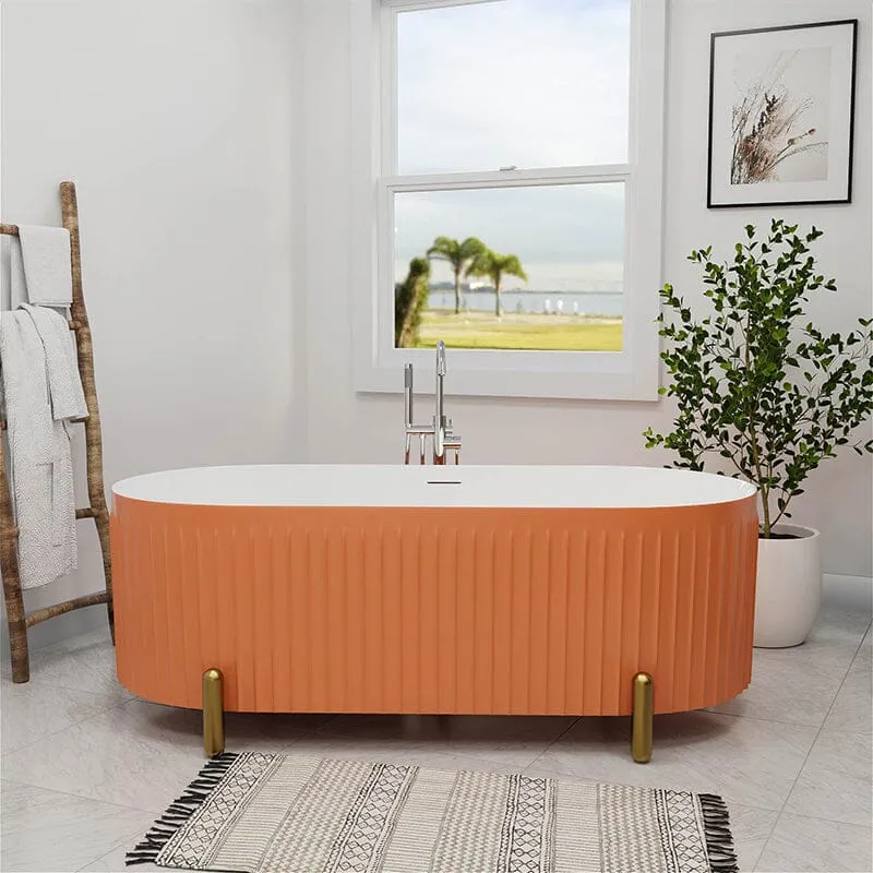 Mokleba 67'' Oval Acrylic Fluted Freestanding Soaking Bathtub with Feet