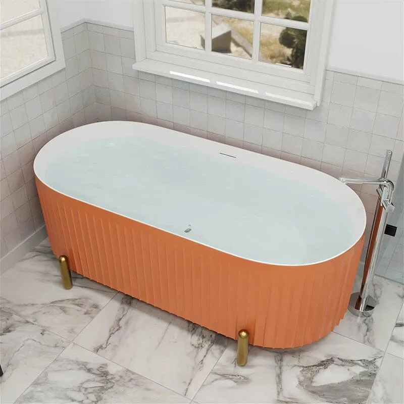 Mokleba 67'' Oval Acrylic Fluted Freestanding Soaking Bathtub with Feet