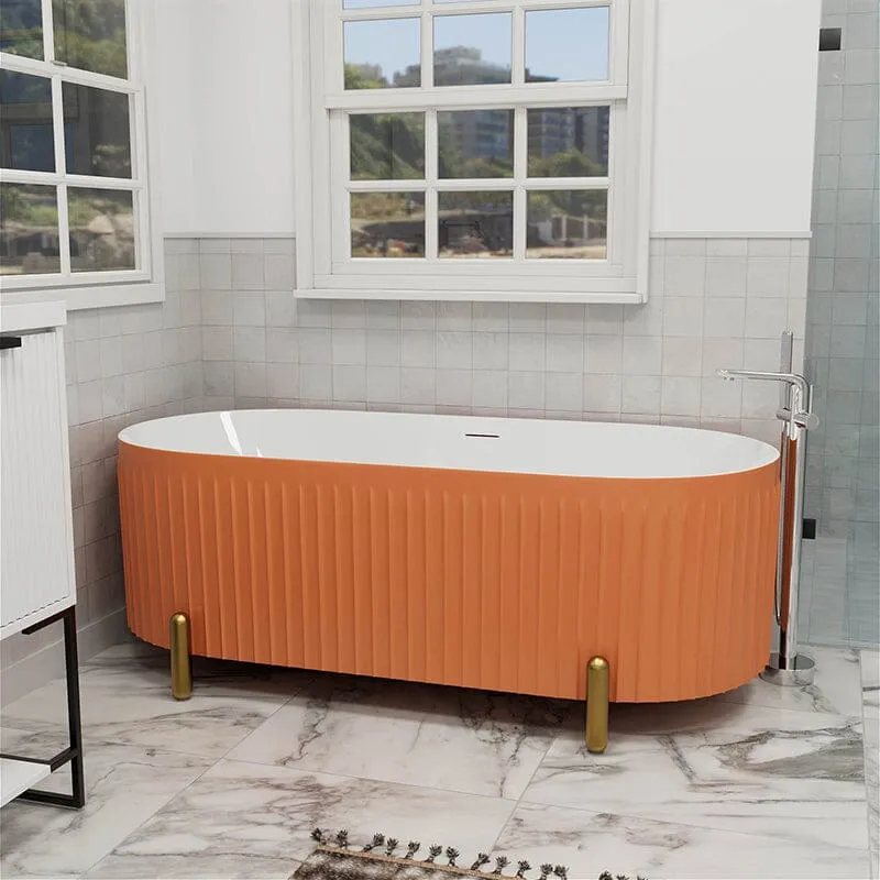 Mokleba 67'' Oval Acrylic Fluted Freestanding Soaking Bathtub with Feet