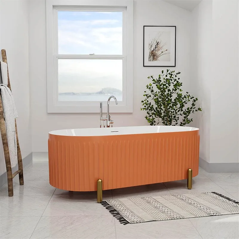 Mokleba 67'' Oval Acrylic Fluted Freestanding Soaking Bathtub with Feet