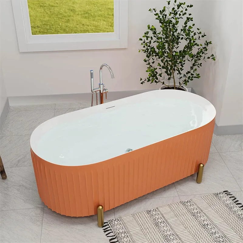 Mokleba 67'' Oval Acrylic Fluted Freestanding Soaking Bathtub with Feet