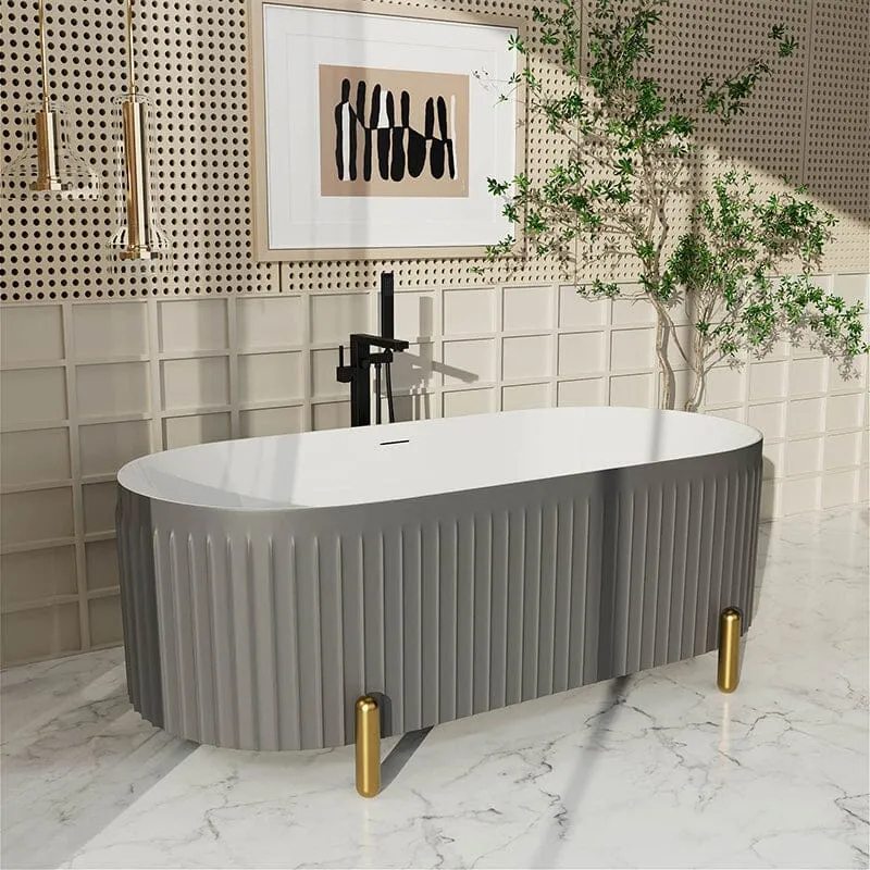 Mokleba 67'' Oval Acrylic Fluted Freestanding Soaking Bathtub with Feet