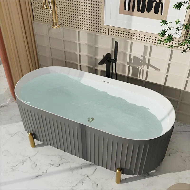 Mokleba 67'' Oval Acrylic Fluted Freestanding Soaking Bathtub with Feet