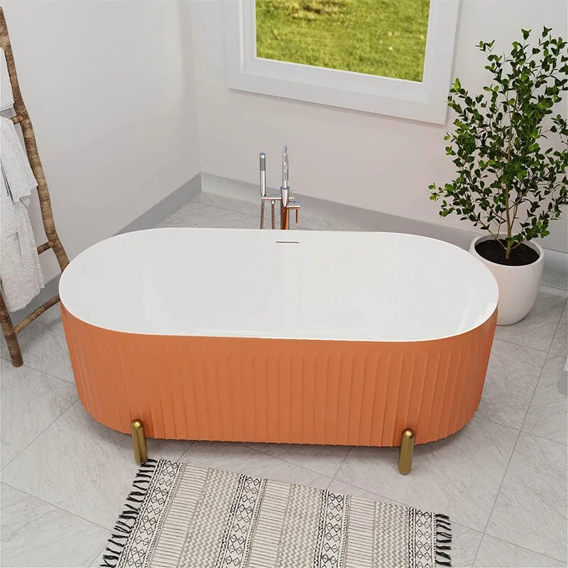 Mokleba 67'' Oval Acrylic Fluted Freestanding Soaking Bathtub with Feet