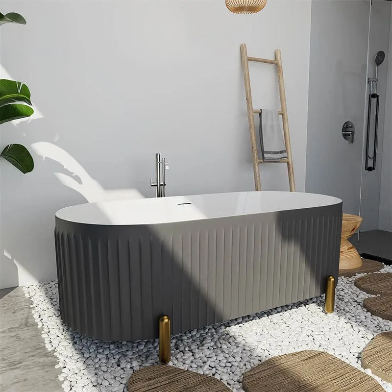 Mokleba 67'' Oval Acrylic Fluted Freestanding Soaking Bathtub with Feet