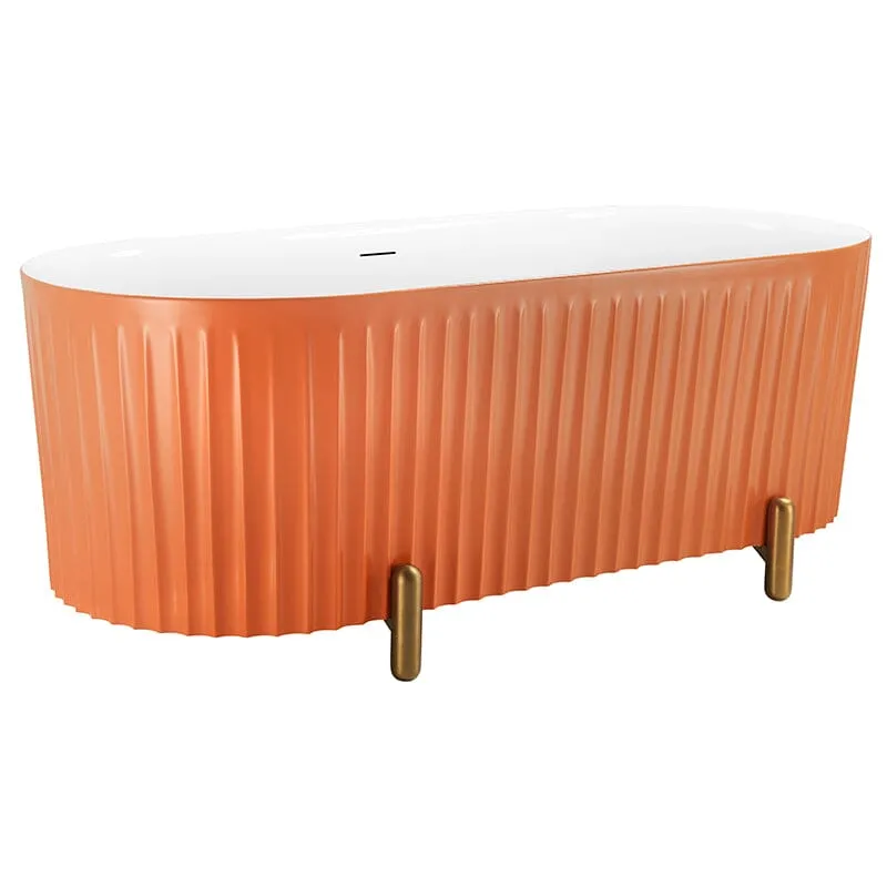 Mokleba 67'' Oval Acrylic Fluted Freestanding Soaking Bathtub with Feet