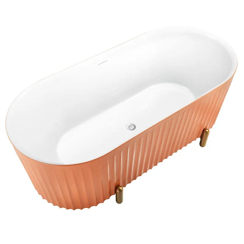 Mokleba 67'' Oval Acrylic Fluted Freestanding Soaking Bathtub with Feet