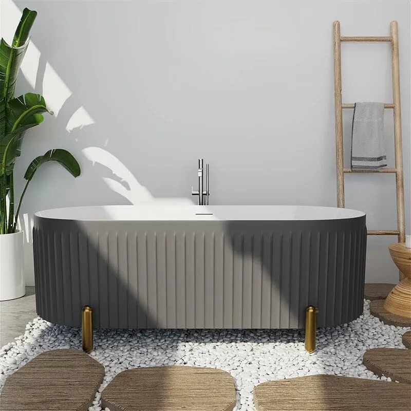 Mokleba 67'' Oval Acrylic Fluted Freestanding Soaking Bathtub with Feet