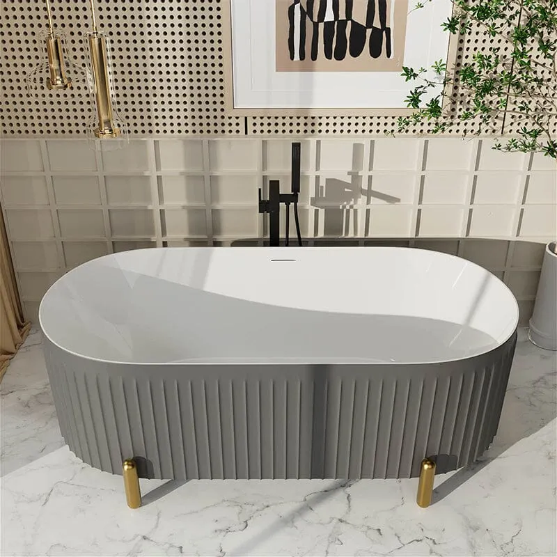 Mokleba 67'' Oval Acrylic Fluted Freestanding Soaking Bathtub with Feet