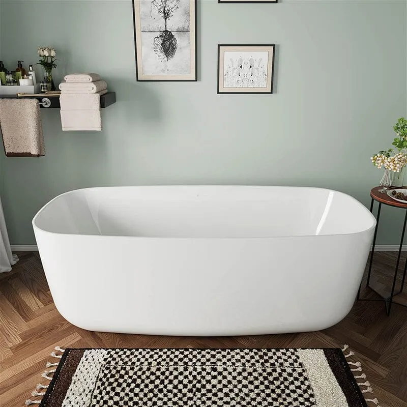 Mokleba 67" Acrylic Rounded Rectangle Freestanding Soaking Bathtub Double Ended