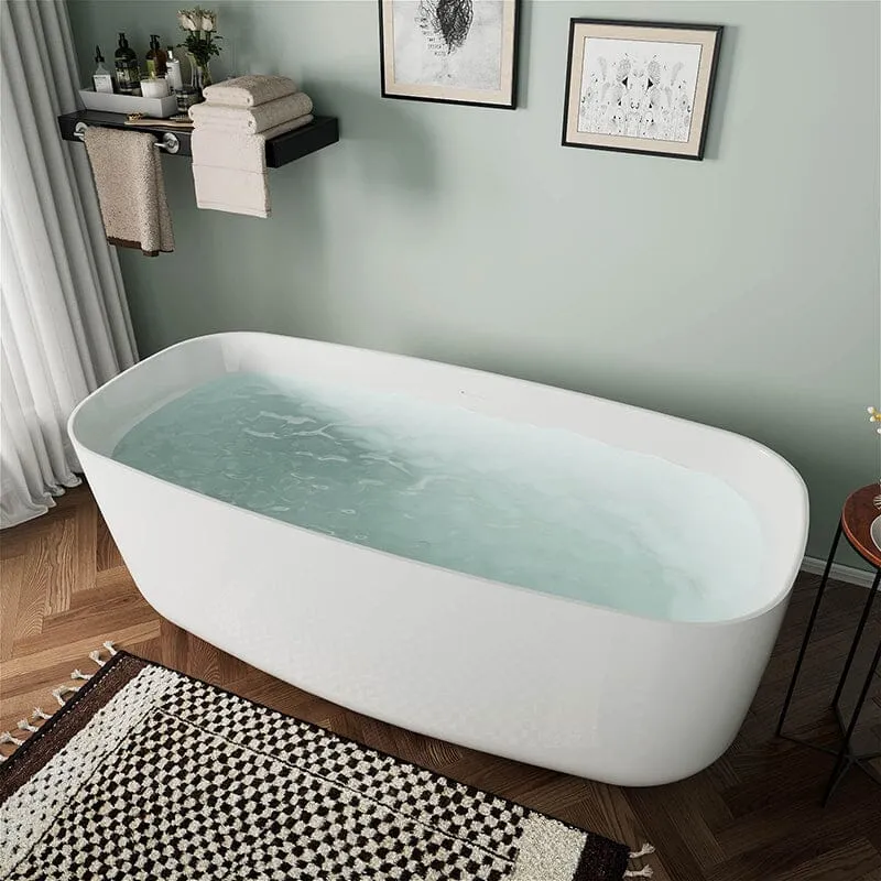 Mokleba 67" Acrylic Rounded Rectangle Freestanding Soaking Bathtub Double Ended