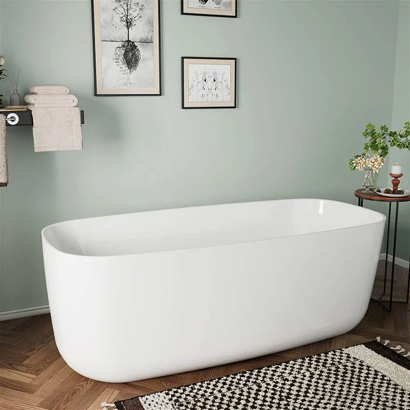 Mokleba 67" Acrylic Rounded Rectangle Freestanding Soaking Bathtub Double Ended