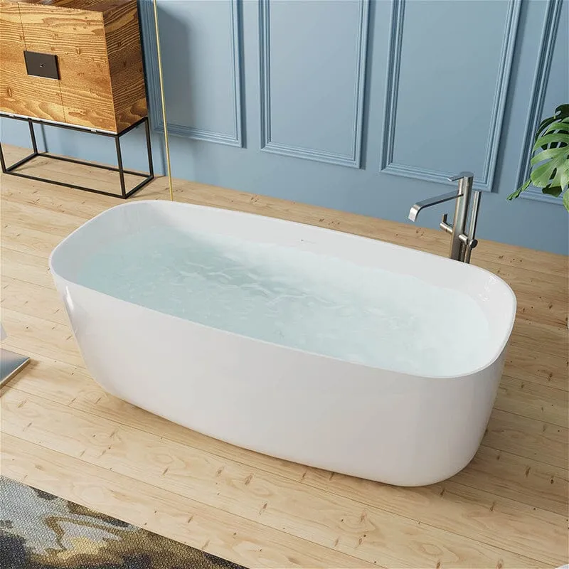 Mokleba 67" Acrylic Rounded Rectangle Freestanding Soaking Bathtub Double Ended