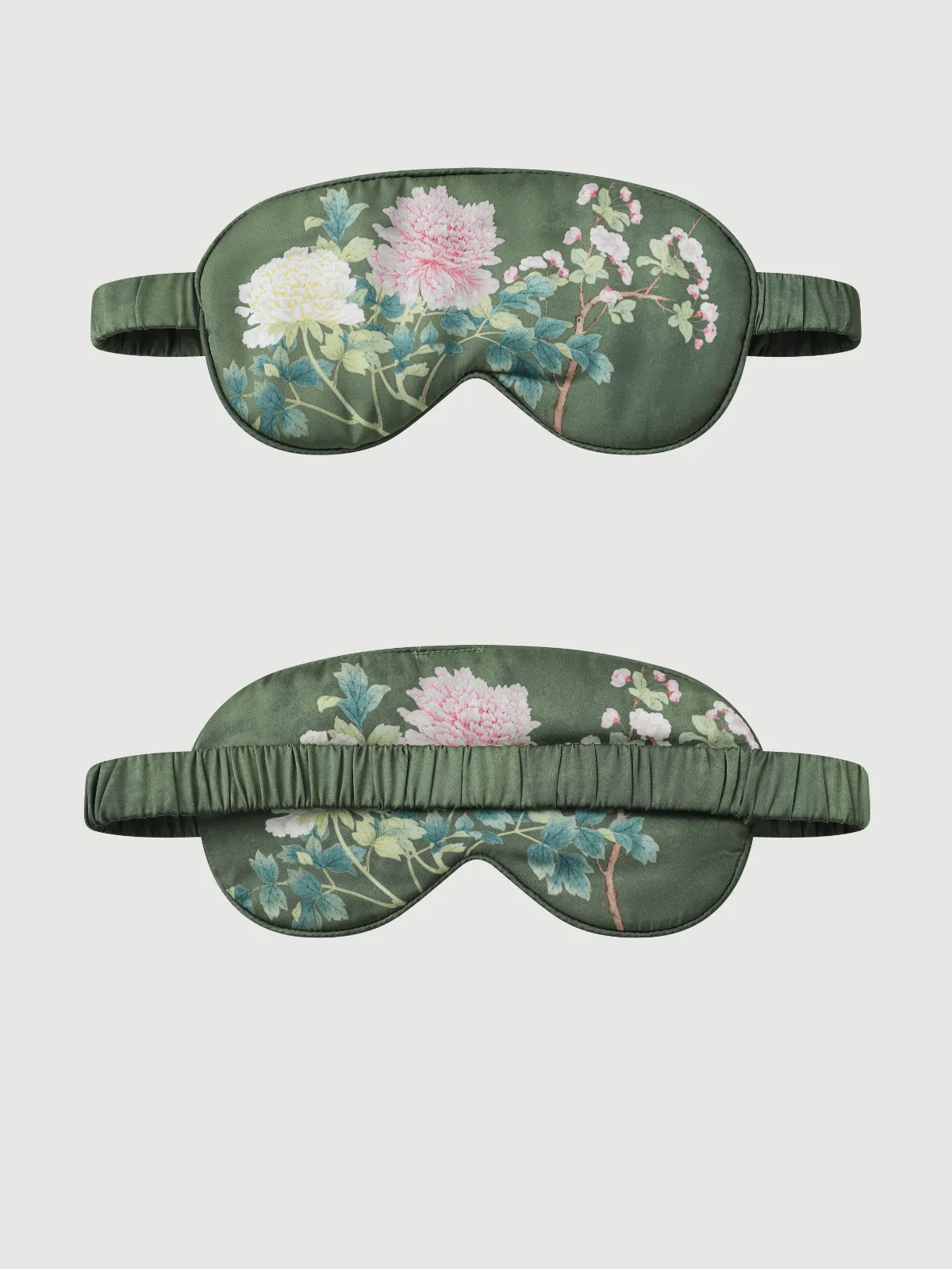 Olive Charmeuse Floral Asian Inspired Sleep Mask