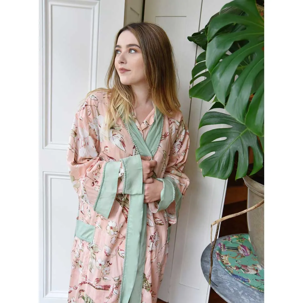 "Peach Blossom" Printed Cotton Ladies Dressing Gown