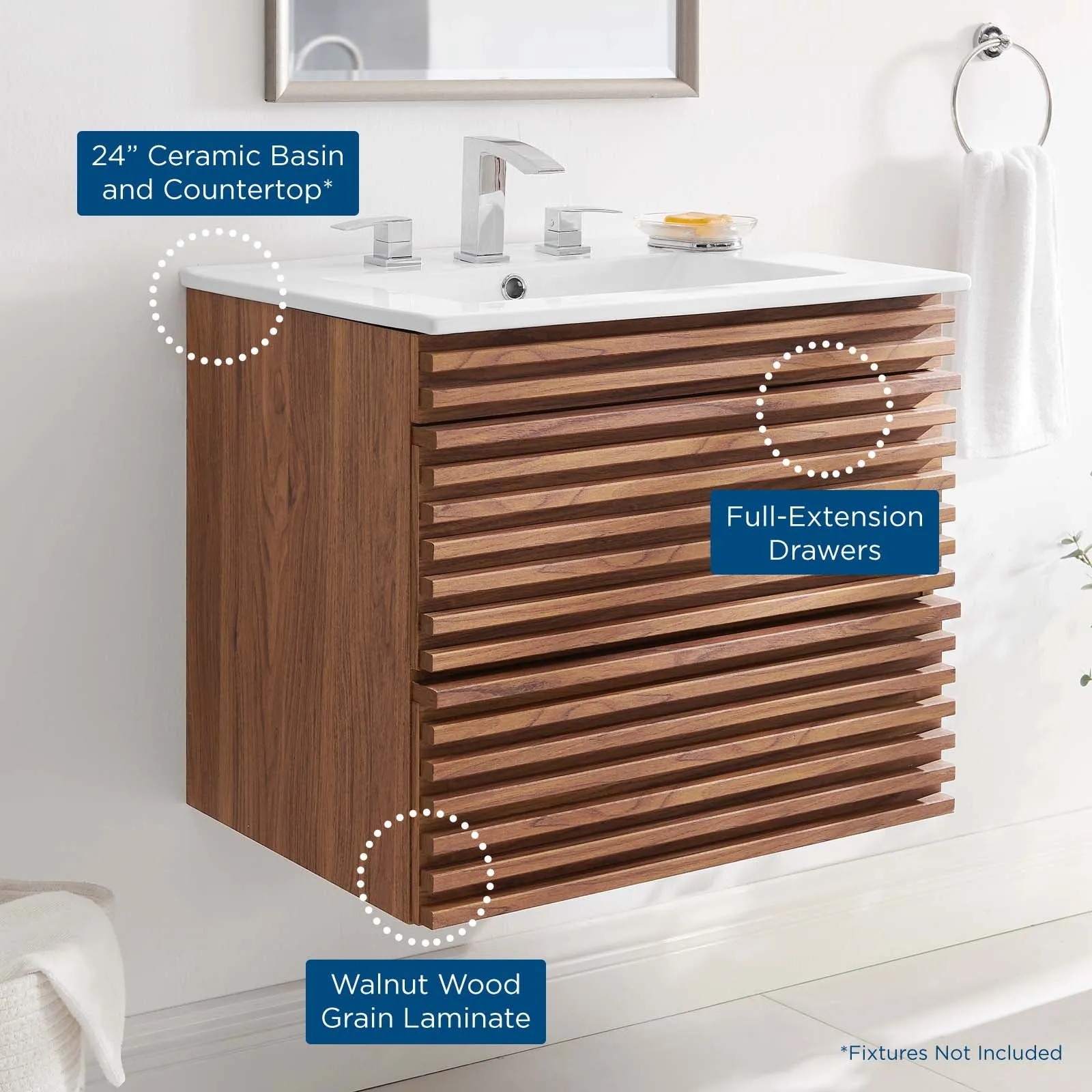 Render 24" Wall-Mount Bathroom Vanity Walnut White EEI-4433-WAL-WHI