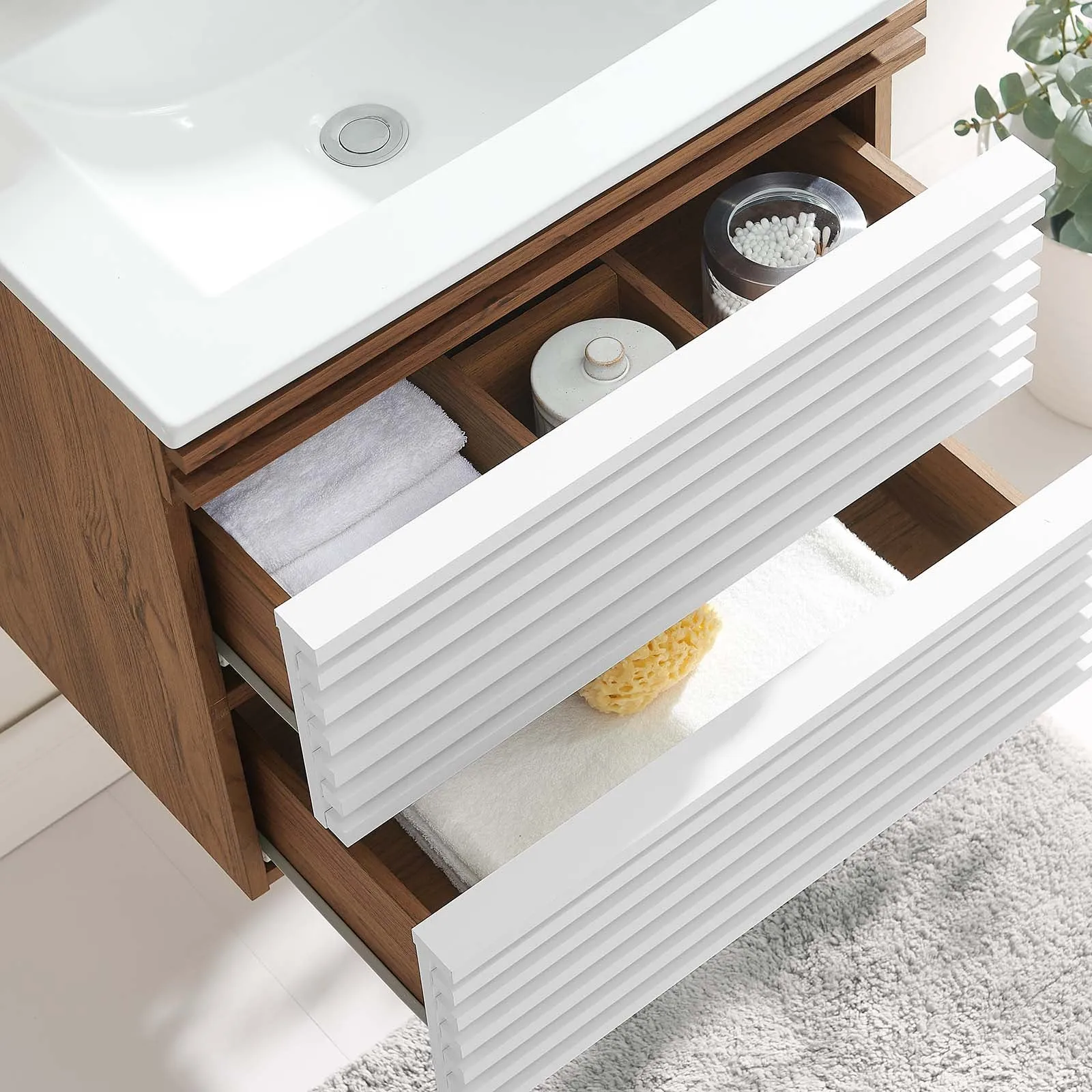 Render 24" Wall-Mount Bathroom Vanity White Walnut White EEI-4433-WHI-WAL-WHI